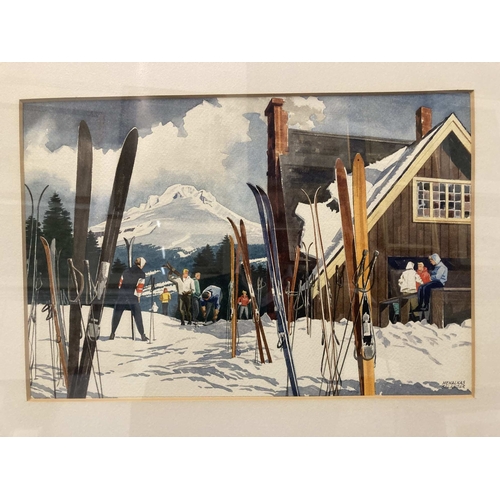 182 - Watercolour: Watercolour by Menalkas Selander (1913 - 2003) Oregon Society, 'The Ski Lodge End of Da... 