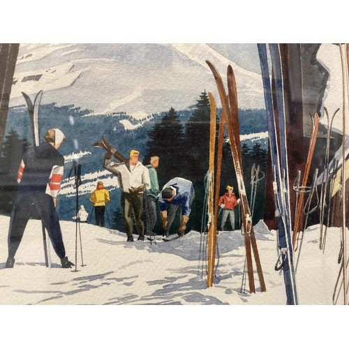 182 - Watercolour: Watercolour by Menalkas Selander (1913 - 2003) Oregon Society, 'The Ski Lodge End of Da... 