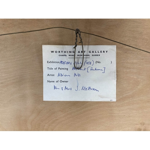 195 - * Adrian Hill (1895-1977): Watercolour tiled abstract Autumn Worthing Exhibition label to reverse da... 