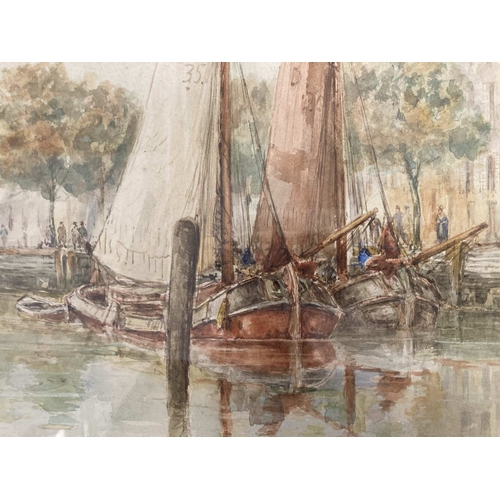 196 - Maritime Art: Charles John De Lacy (1856-1936) watercolour 'On The Canal, Holland'. 18ins. x 10ins.... 