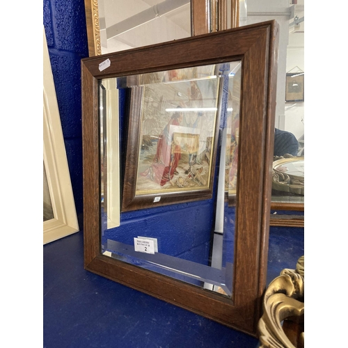 2 - Mirrors: 20th cent. Wall mirrors one Edwardian oak framed with original bevelled plate, 32cm x 38cm.... 