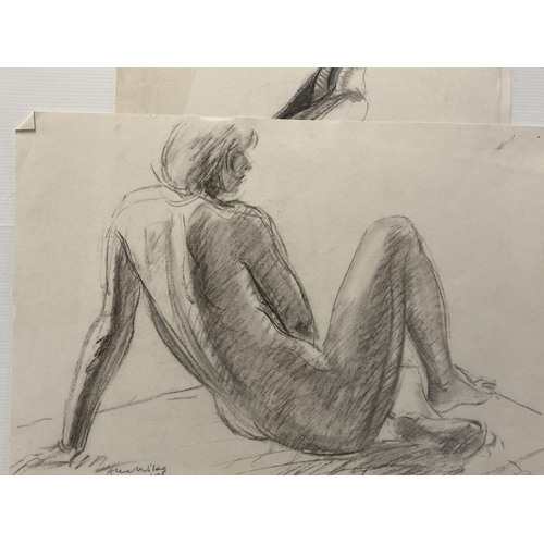 208 - Alec Wiles (1924-2021): Drawings in charcoal, crayon pencil, studies of nude females, all unmounted ... 