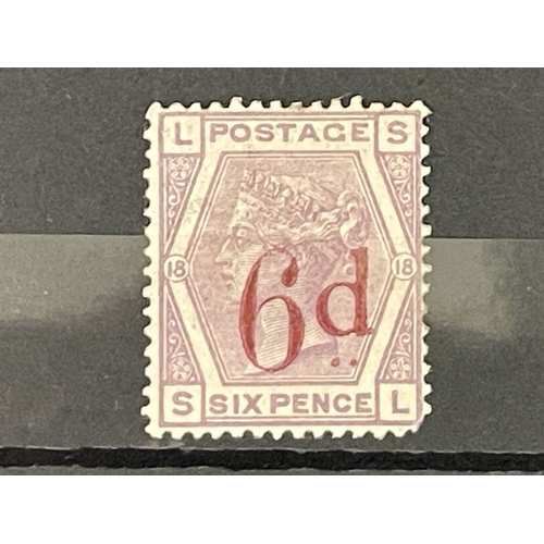 251 - Stamps: 1883, SG162, 6d on 6d lilac, plate 18, SL, mint, lightly hinged, perf missing SW corner. Plu... 