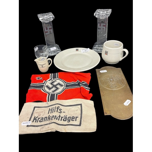 271 - Third Reich/World War Two: Mixed collection to include stretcher bearer's armband, coffee mug, milk ... 