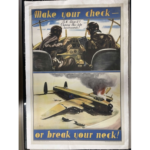 285 - Military Ephemera: WWII RAF accident prevention poster, 'Make your check or break your neck'. 29¾ins... 