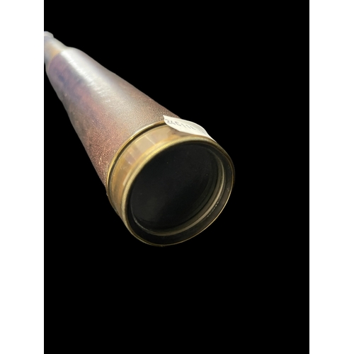 288 - Maritime: Late 19th cent. Leather cased three draw brass telescope, extending to 75cm.