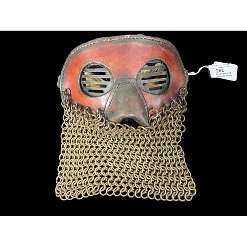 295 - Militaria: British WWI protective tank mask chain mail lower face and leather and steel upper with c... 