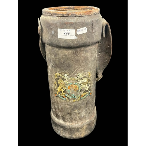 299 - Weapons: Early 20th cent. Cordite carrier bearing Royal coat of arms. 39cm.