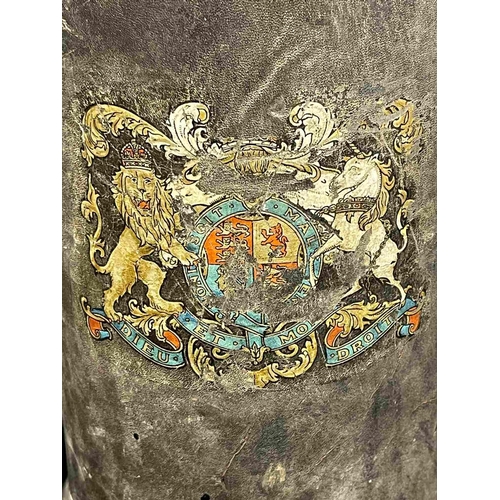 299 - Weapons: Early 20th cent. Cordite carrier bearing Royal coat of arms. 39cm.