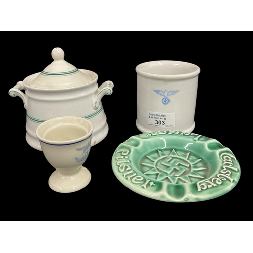 303 - Third Reich/World War Two: Mixed ceramics to include Luftwaffe tankard and eggcup and Carlsberg asht... 