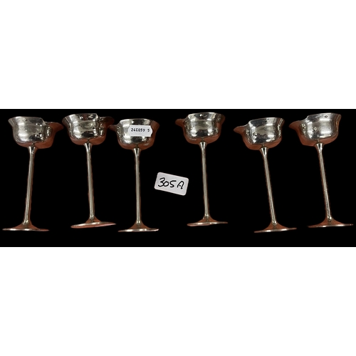 305a - Third Reich/World War Two: Rare set of six Wehrmacht steel schnapps cups on high foot, nickel plated... 