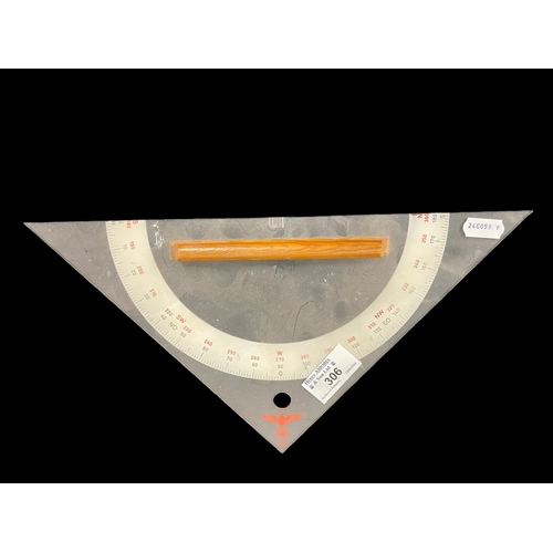 306 - Third Reich/World War Two: Kriegsmarine protractor with Eagle and M stamped, plus white metal menu h... 