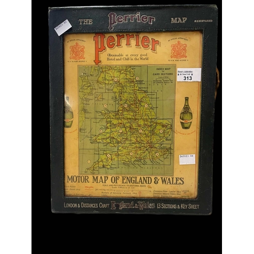 313 - 1920s Motoring: Perrier 'The Map' motor map of England and Wales 8:1inch, green case, fifteen pages ... 