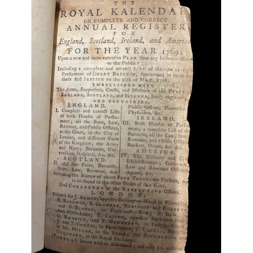 314 - Books: 'The Royal Kalendar 1769' the complete and correct annual register for England, Scotland, Ire... 