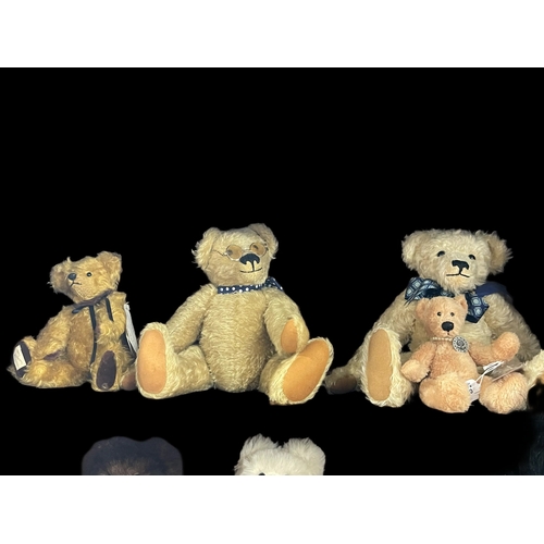 330 - Toys: British Bears Blackwell one wearing glasses, one with bell, Deans Robert, small with pearl nec... 