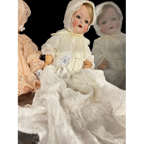 336 - Dolls: German made by Melitta A.M c1910, bisque socket head, weighted brown glass eyes, open mouth, ... 