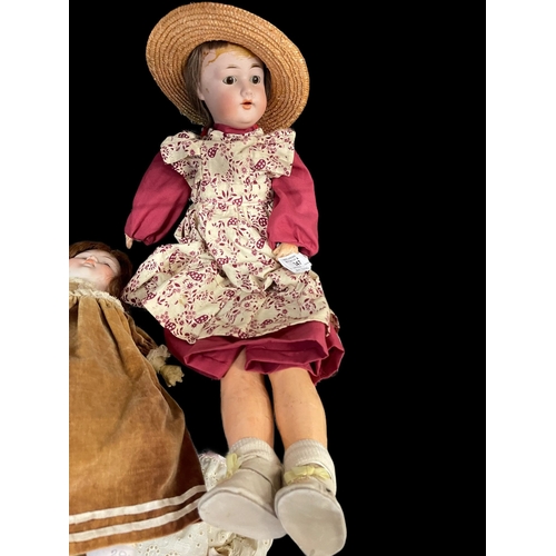 347 - Dolls: German made by Hermann Steiner c1910, bisque socket head, fixed brown glass eyes, open mouth,... 