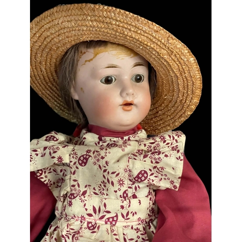 347 - Dolls: German made by Hermann Steiner c1910, bisque socket head, fixed brown glass eyes, open mouth,... 