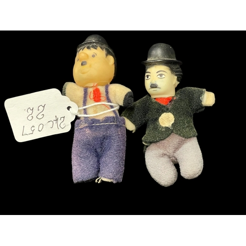 348 - Character Dolls: Miniature c1940 Charlie Chaplin, Oliver Hardy, rubber head, felt body.