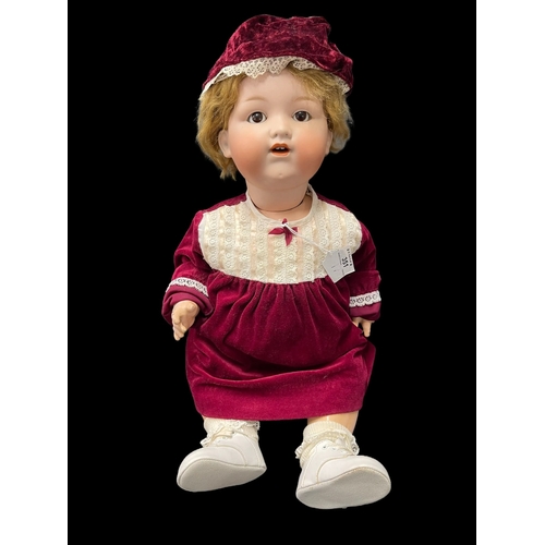 351 - Dolls: German made by Armand Marseille c1905, bisque socket head, weighted brown glass eyes, open mo... 