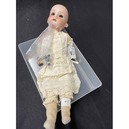 356 - Dolls: German made by Armand Marseille c1910, bisque socket head, open/shut grey glass eyes, four up... 