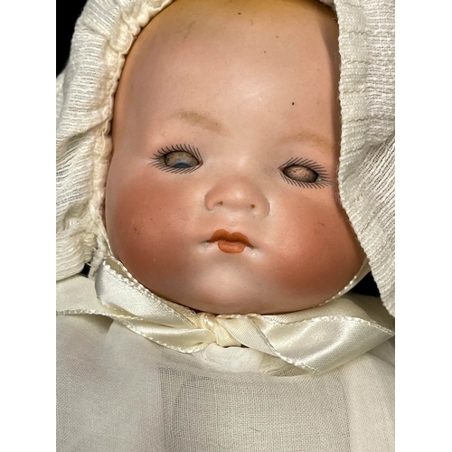 357 - Dolls: German made by Armand Marseille c1926, bisque socket head, weighted blue glass eyes, open mou... 