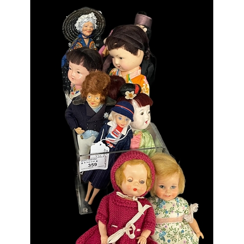 359 - Character Dolls: B.A. Stewardess, Chinese dolls x 4, French female garlic seller, lawyer, King Georg... 