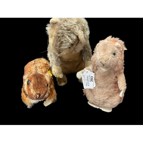 393 - Steiff Toys: Medium size beaver, small bear and prairie dog.