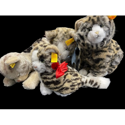 397 - Steiff Toys: Small, medium and large tabby cats x 4.