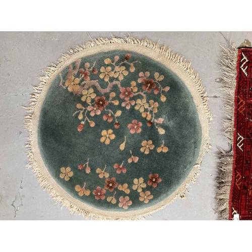 40 - Rugs: 20th cent. Red ground prayer mat, 27ins. x 48ins. Plus small Chinese circular rug. (2)... 