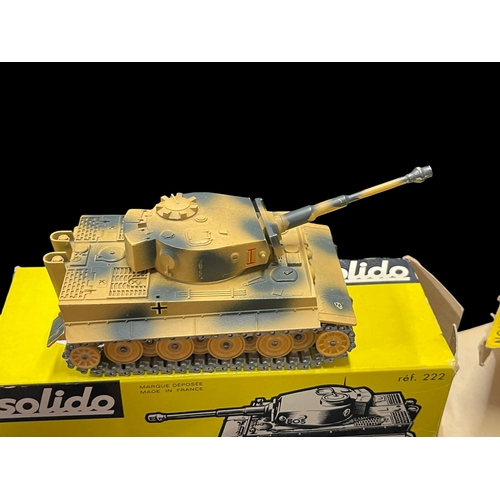 410 - Toys & Games: Solido 222 WWII German Tiger Tank, boxed Solido 202, WWII Patton M-47 tank boxed, Brit... 