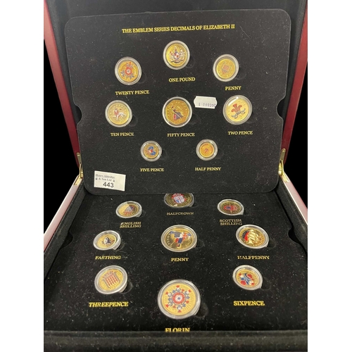 443 - Coins: Box set of decimal and pre-decimal coins farthing to half crown and half pence to one pound g... 