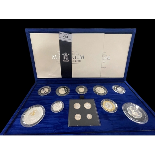 453 - Coins: Royal Mint UK Millenium Silver Proof Collection five pound to one penny plus Maundy 115 four ... 