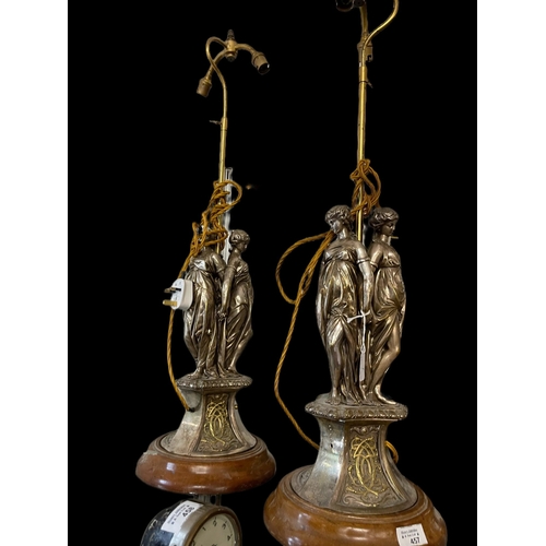 457 - 19th cent. French School: Greek Revival Art Nouveau silvered bronze decorative lamps 'Three Graces',... 