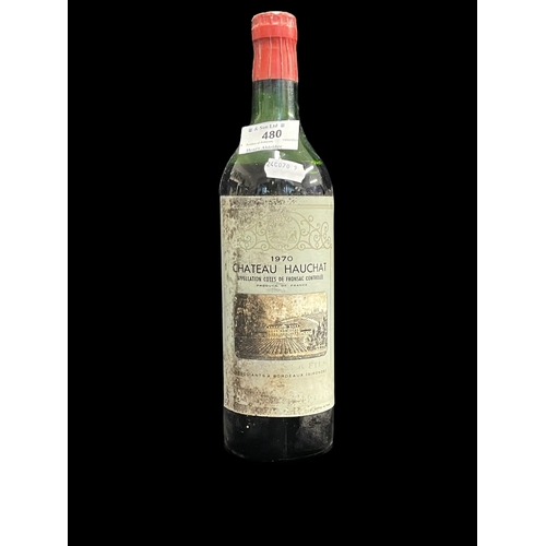 480 - Wines: Chateau Hauchat Bordeaux 1970, appellation Cotes de Fronsac Controlle with paper labels and s... 