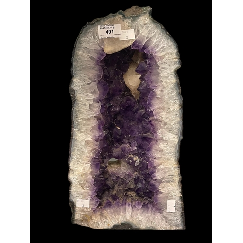 491 - Geological Specimen: Cross-section of amethyst and quartz nodule. Height 16½ins.