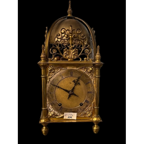 496 - Clocks: 20th cent. German brass lantern clock Winterhalde & Hofmier c1900 8-day chiming and quar... 