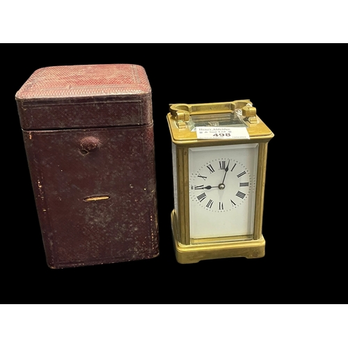 498 - Clocks: Late 19th cent. French striking carriage clock, enamelled face, Roman numerals, bevelled gla... 