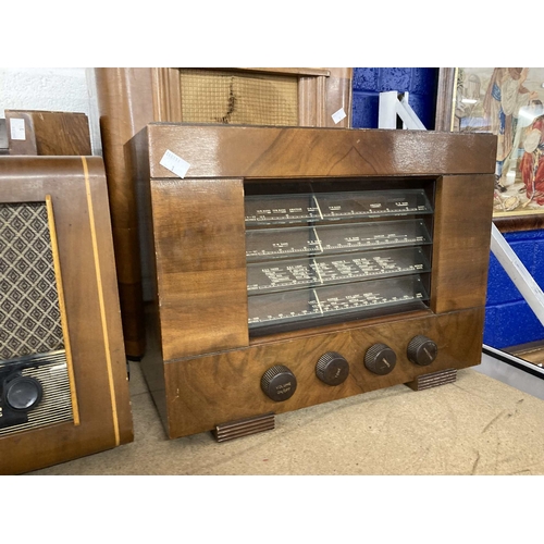 5 - Radios: Mid 20th cent. Timber cased radios including Philips Lamps Ltd 797A, Buzih Radio S.W.43, His... 