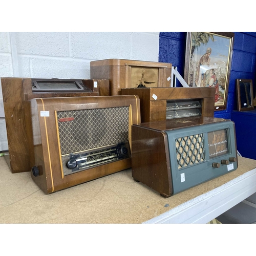 5 - Radios: Mid 20th cent. Timber cased radios including Philips Lamps Ltd 797A, Buzih Radio S.W.43, His... 