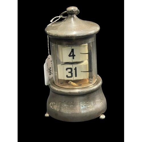 500 - Hallmarked Silver: Arts and Crafts ticket clock, 30 hours, Birmingham 1905, Charles Green and Sons. ... 