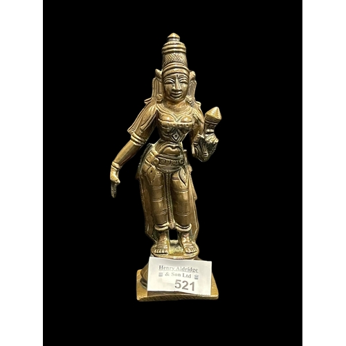 521 - Bronze: Indian bronze figure depicting the Goddess Parvati standing in the Tribhanga pose. Height 16... 