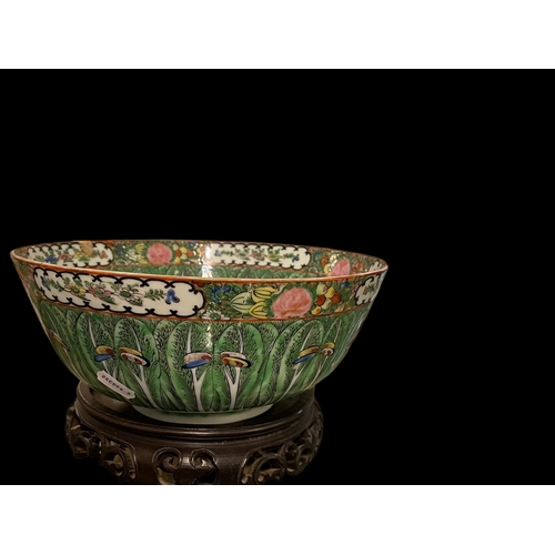 537 - Oriental: Modern Chinese bowl 26cm across, on wooden stand c1970, together with a Japanese Satsuma v... 