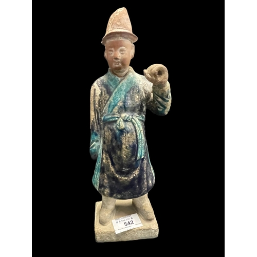 542 - Chinese: Chinese: Ming Period stoneware burial figure in the form of a man in ceremonial robes. 12in... 