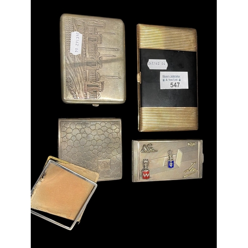 547 - Metalware: White metal and Polish, silver card cases, one enamelled. Approx. 11oz. Inclusive. Plus a... 