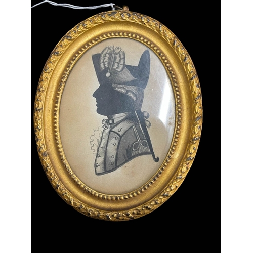 553 - Objects of Vertu: Objects of Vertu: 18th cent. painted silhouette of an army officer, oval florentin... 