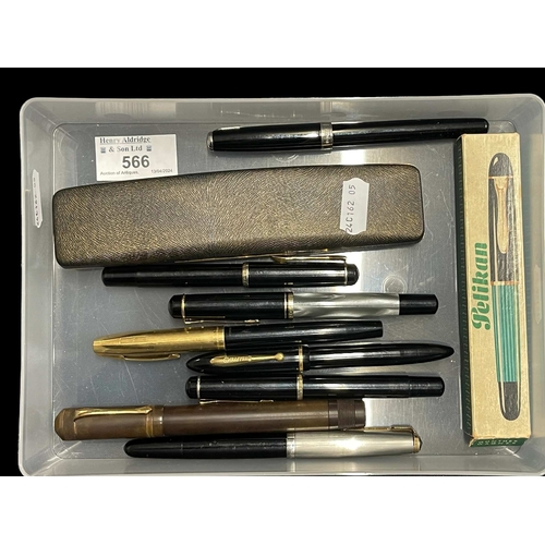 566 - Writing Requisites: Mid 20th cent. Fountain pens to include one boxed Pelikan, three unboxed Pelikan... 