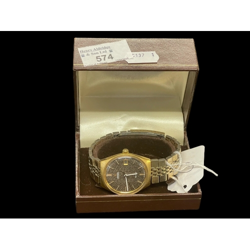 574 - Watches: Men's Omega de Ville automatic watch yellow meal case with brown dial fitted with original ... 