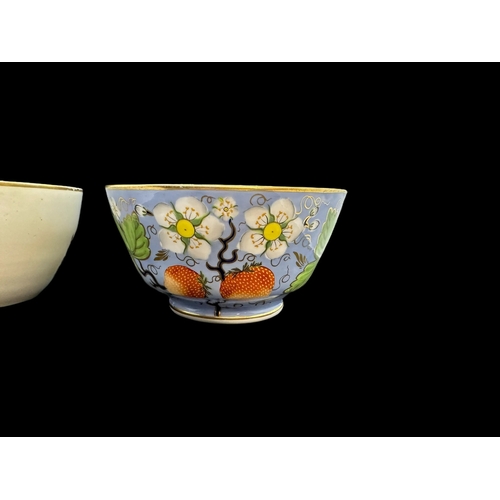 592 - 19th cent. Porcelain: Spode slop bowl with a strawberry plant pattern 1218 c1820 and a Minton waste ... 