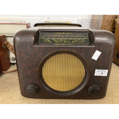 6 - Radios: Mid 20th cent. Bakelite cased radios including Bush D.A.C. 90A, Philips B3G9TU, EKCO U245 an... 